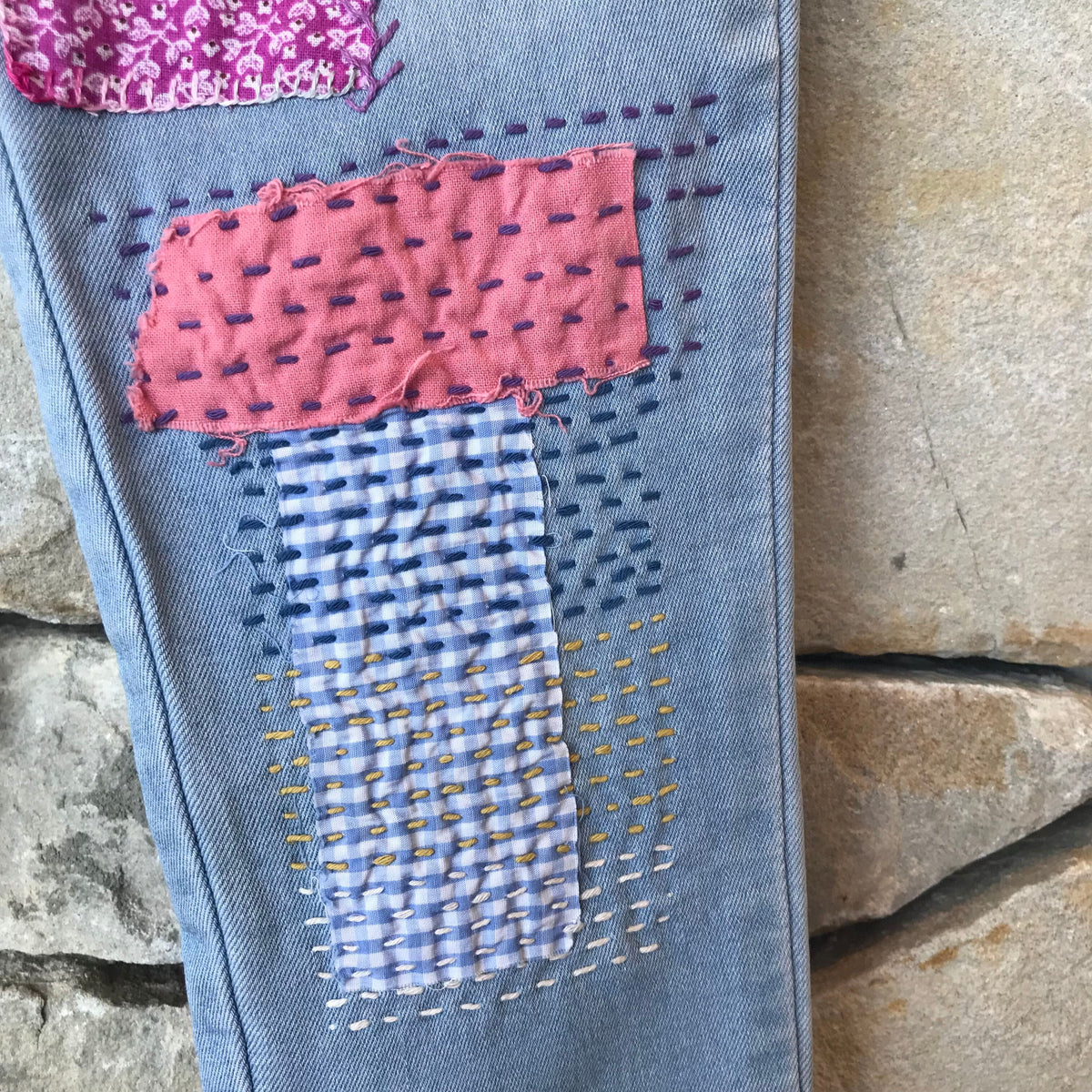 Sashiko inspired patchwork jeans - size 10