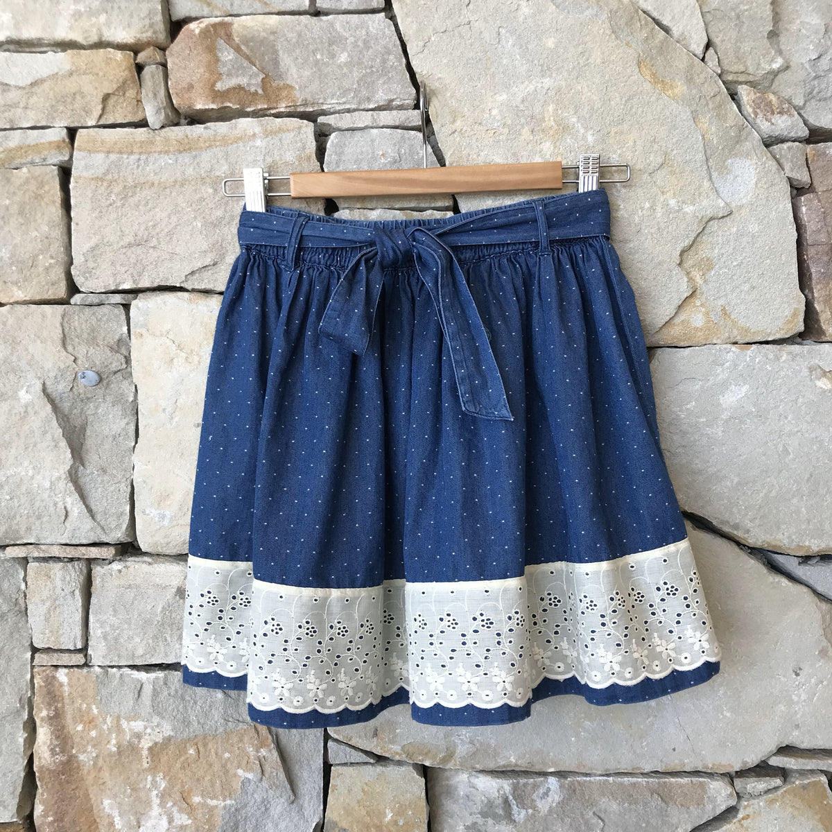 Denim and broderie anglaise skirt - size 12