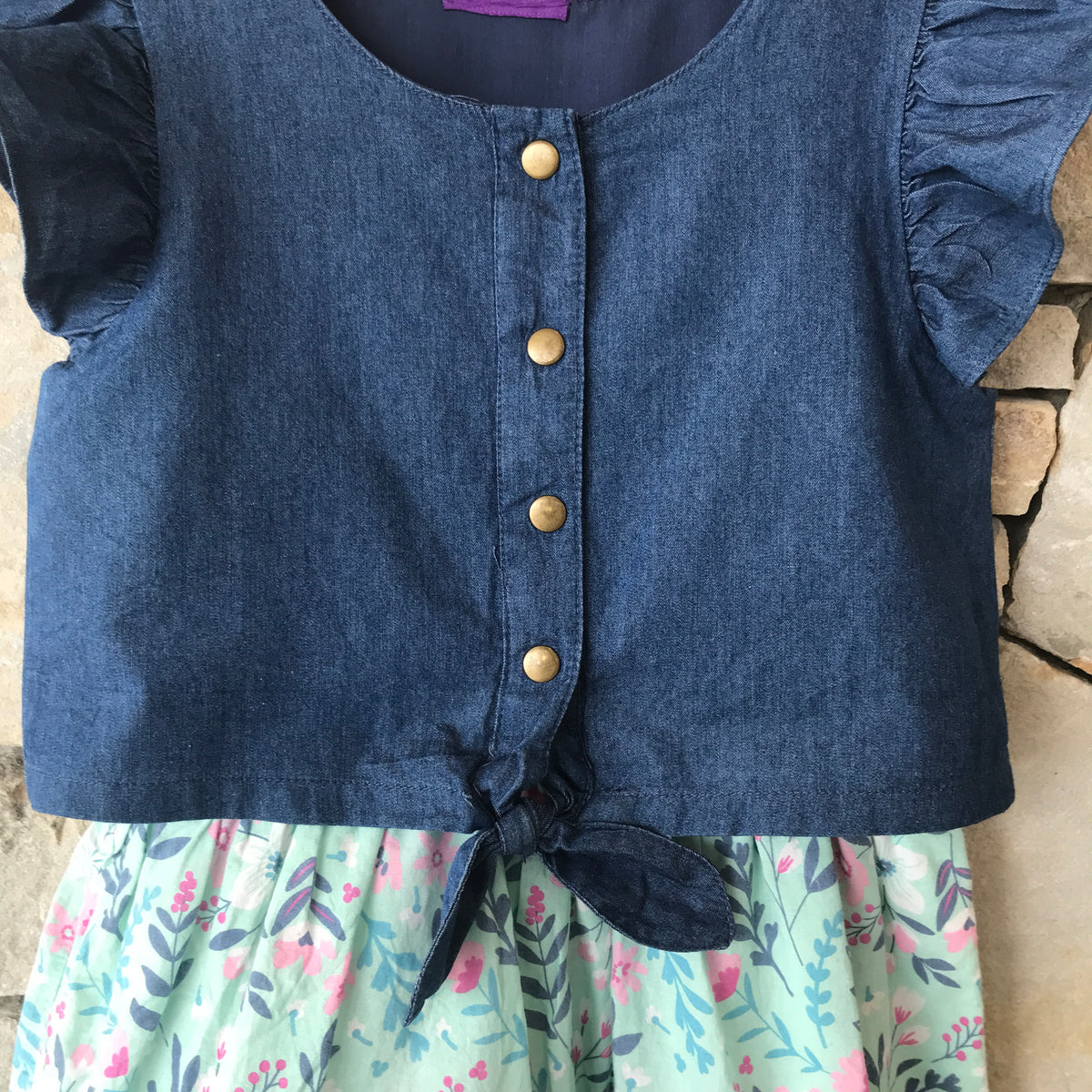 Flowers and birds denim dress - size 7