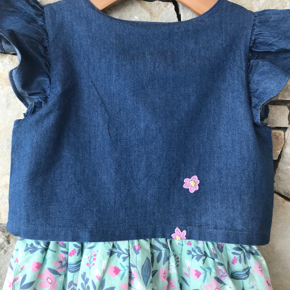 Flowers and birds denim dress - size 7