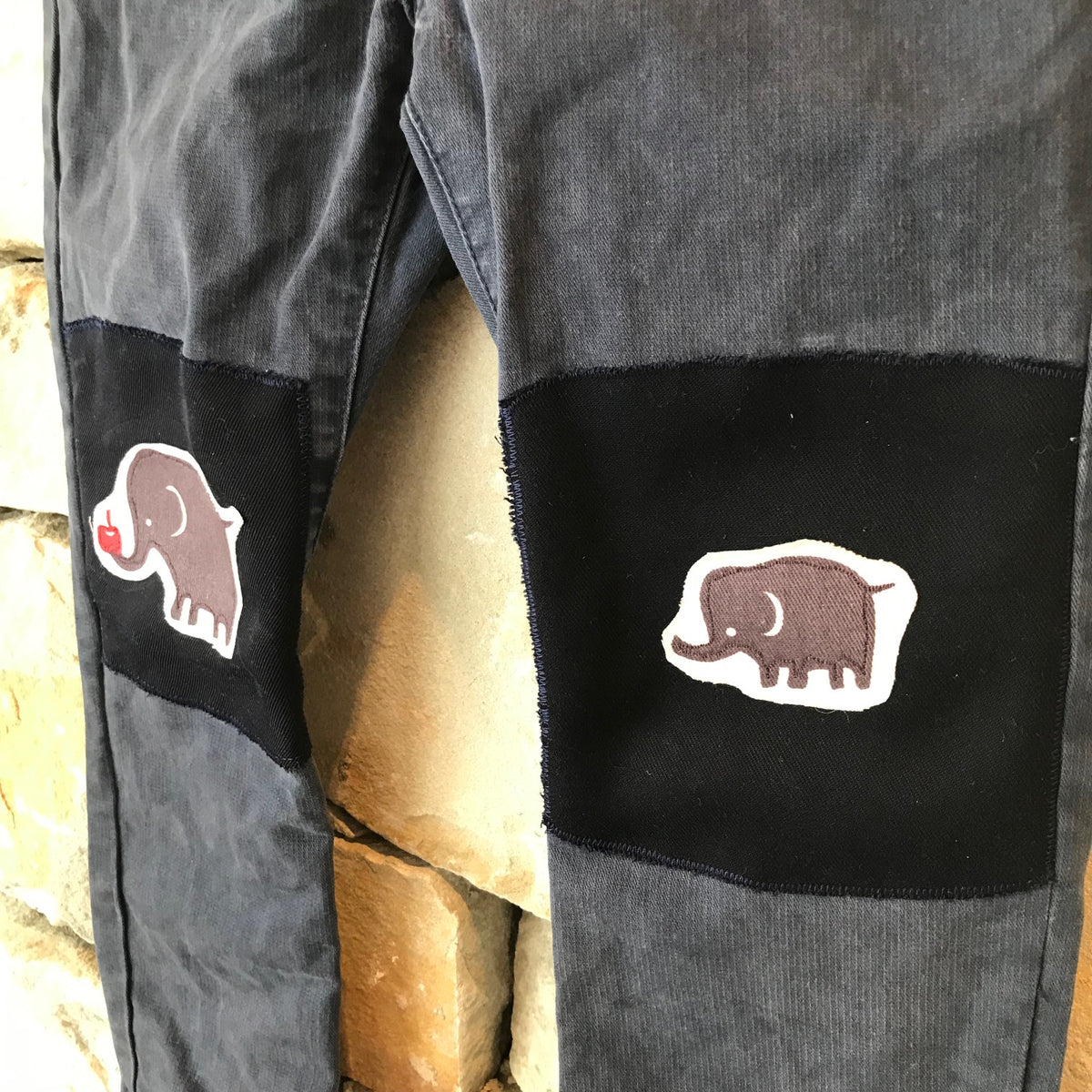 Cotton drill pants with elephant and baby patches - size 2