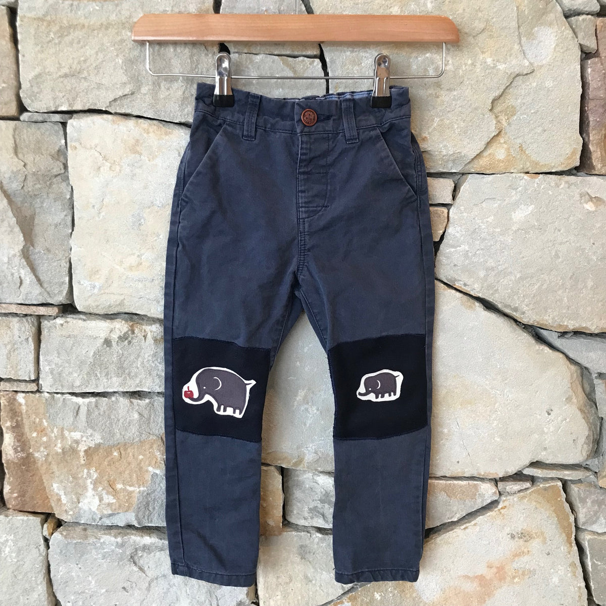 Cotton drill pants with elephant and baby patches - size 2