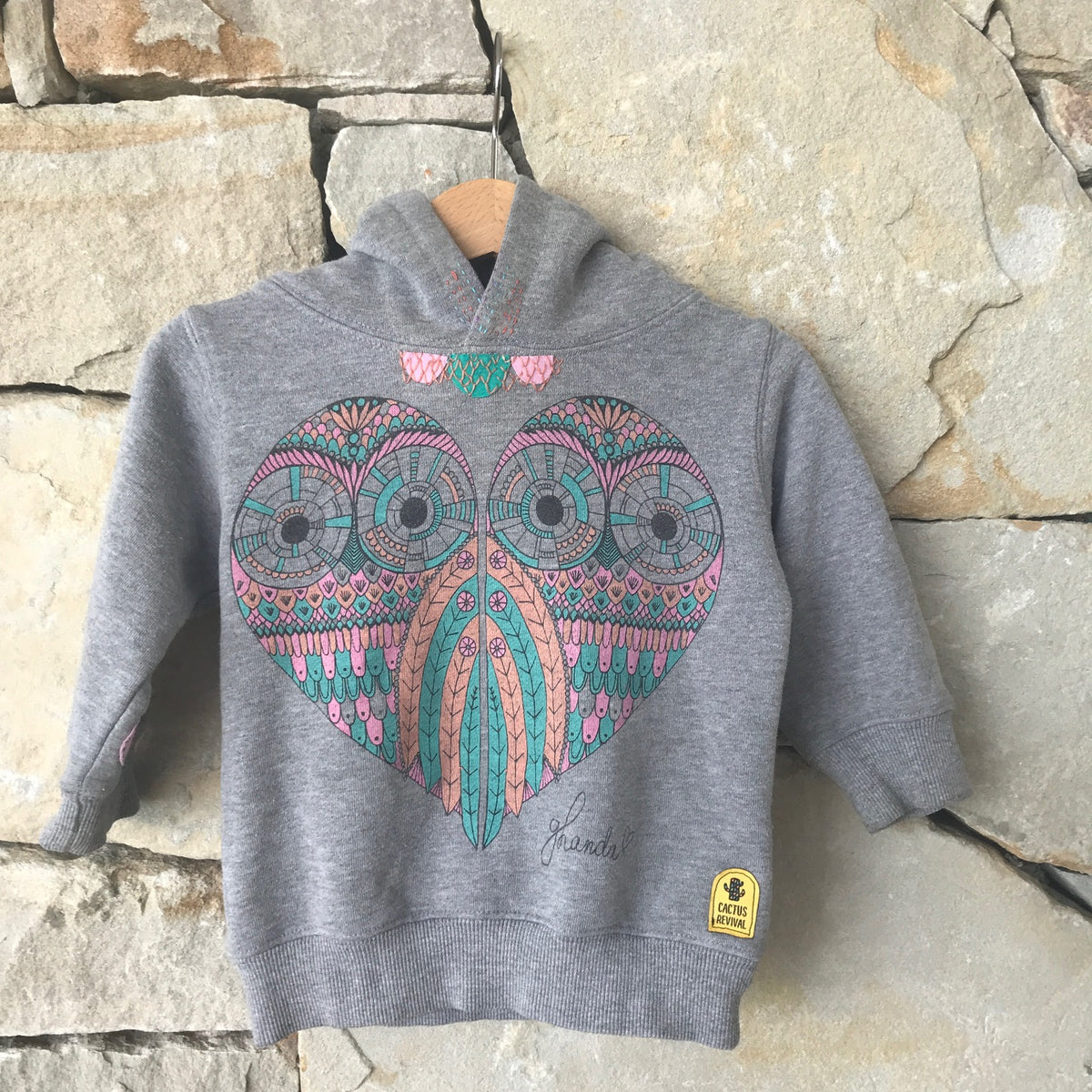 Grey marle hearts and owls hoodie - size 1