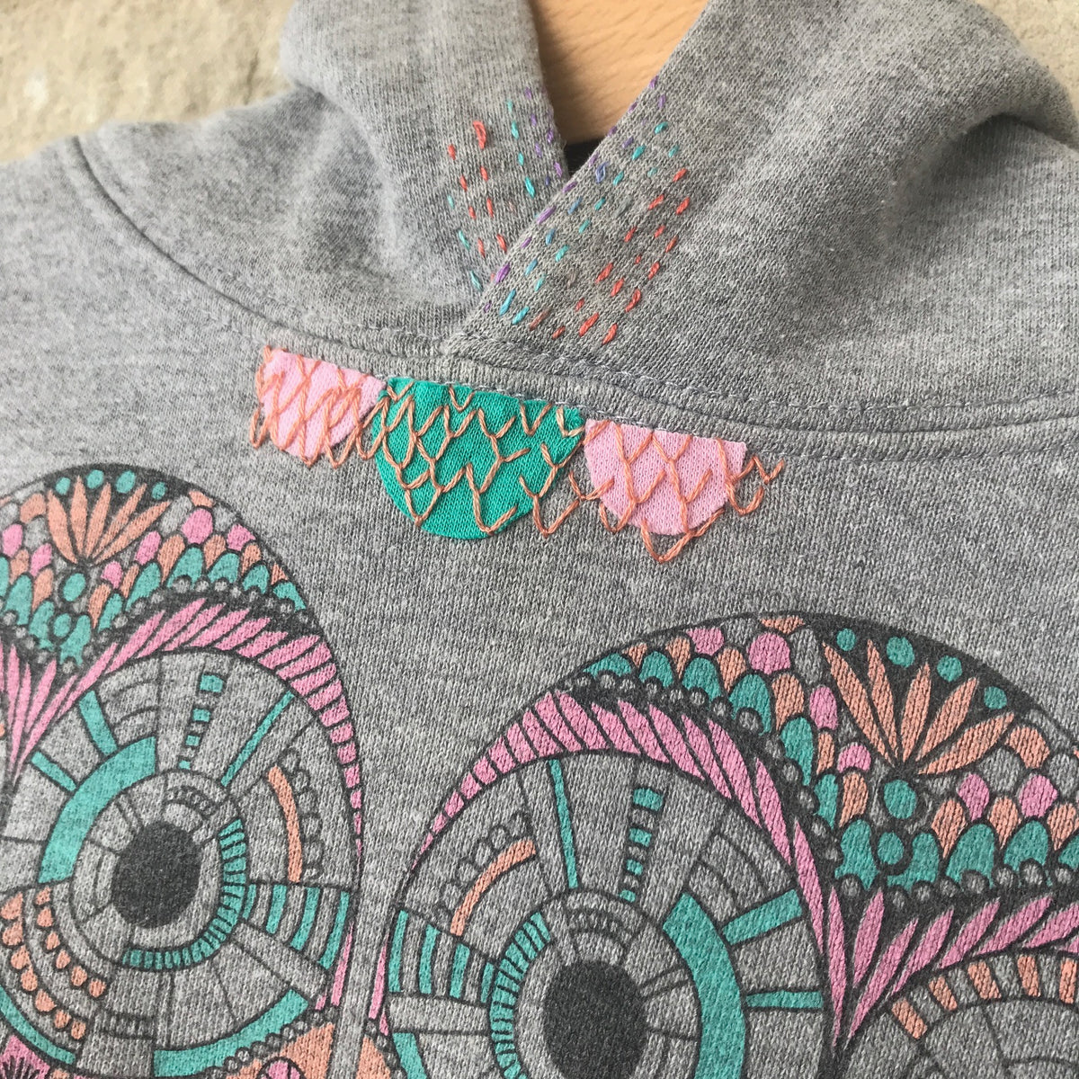 Grey marle hearts and owls hoodie - size 1