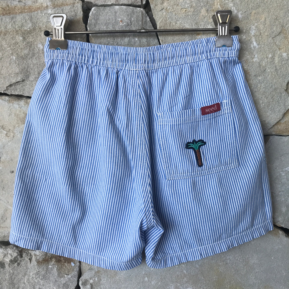 Blue and white striped cotton shorts - size 6