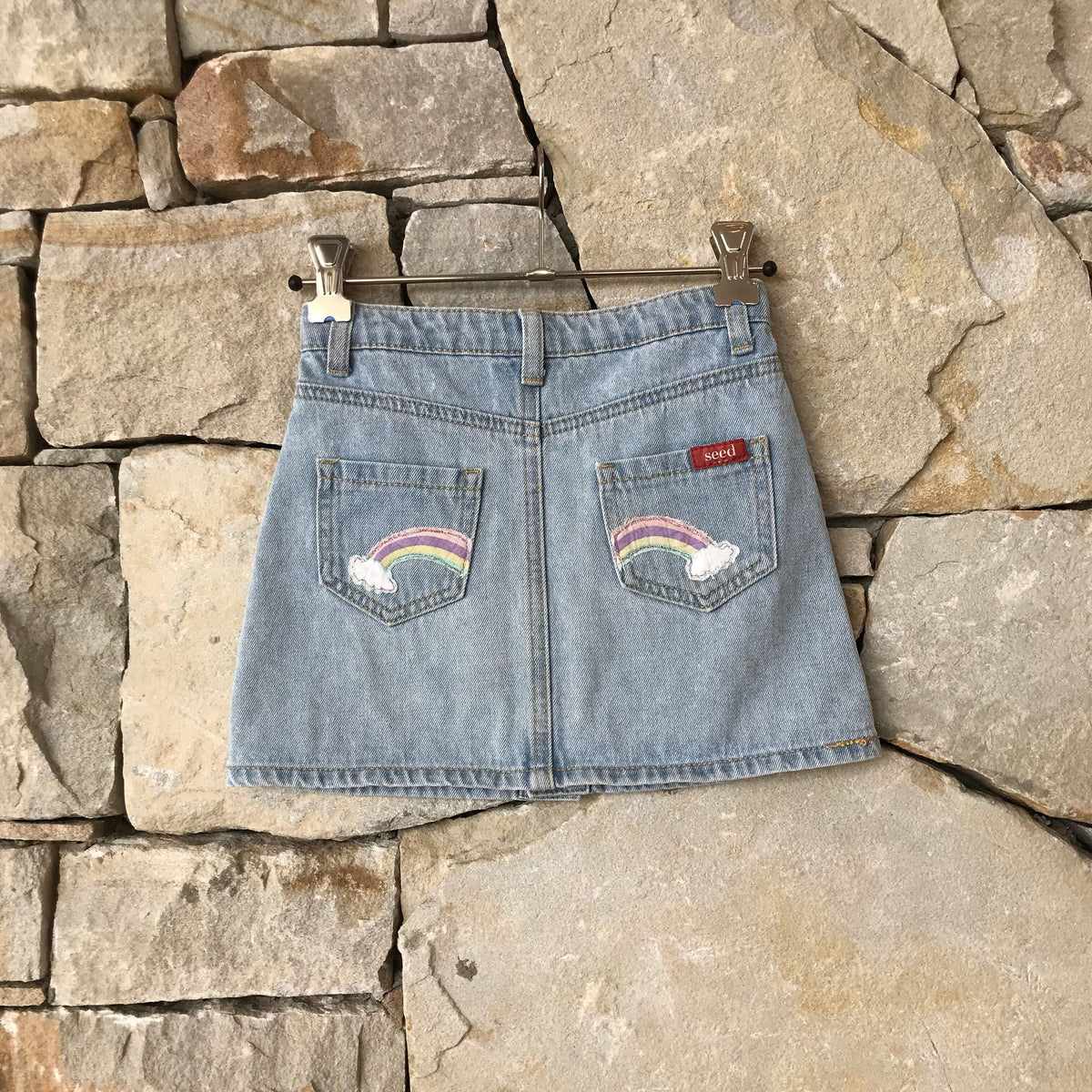 Denim skirt with butterflies and rainbows - size 5