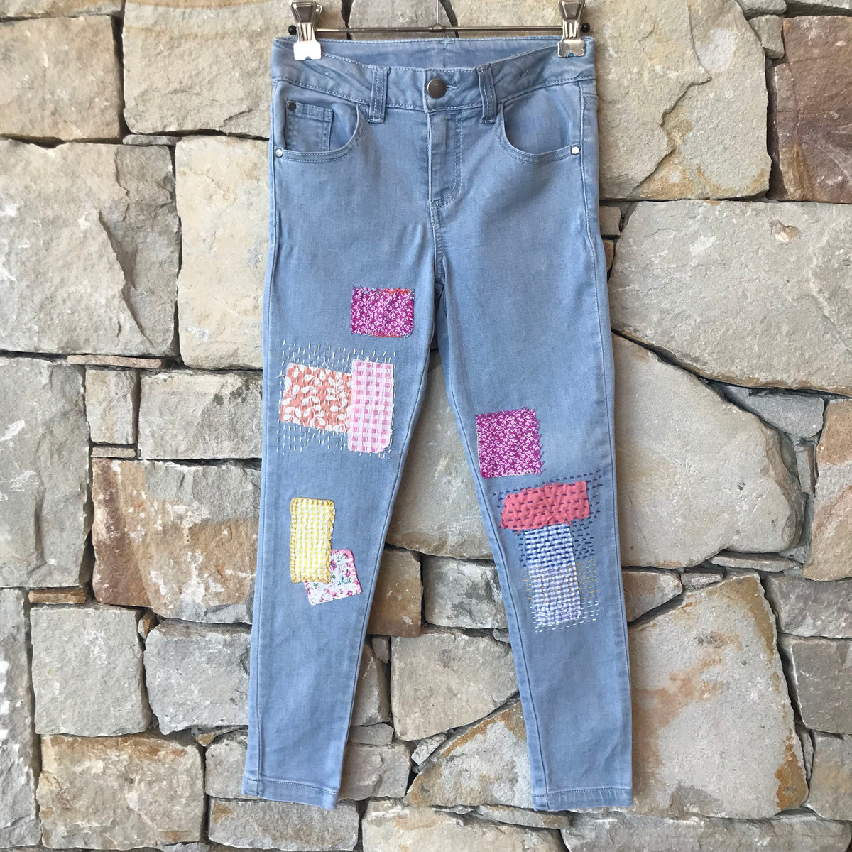 Sashiko inspired patchwork jeans - size 10