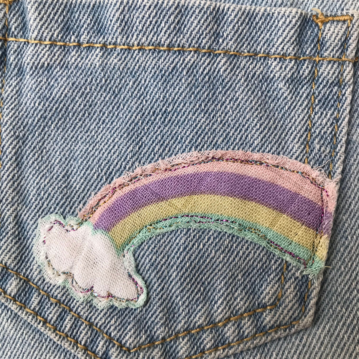 Denim skirt with butterflies and rainbows - size 5