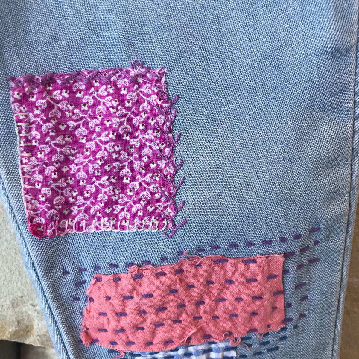 Sashiko inspired patchwork jeans - size 10