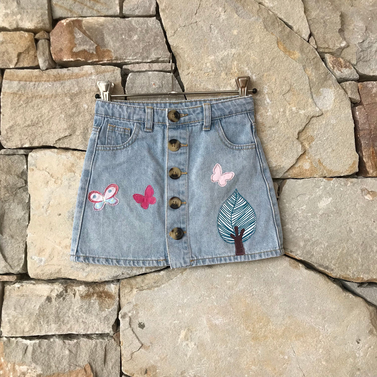 Denim skirt with butterflies and rainbows - size 5