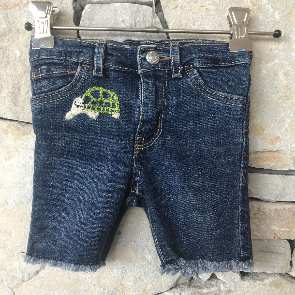 Denim shorts with embroidered turtle - size 1