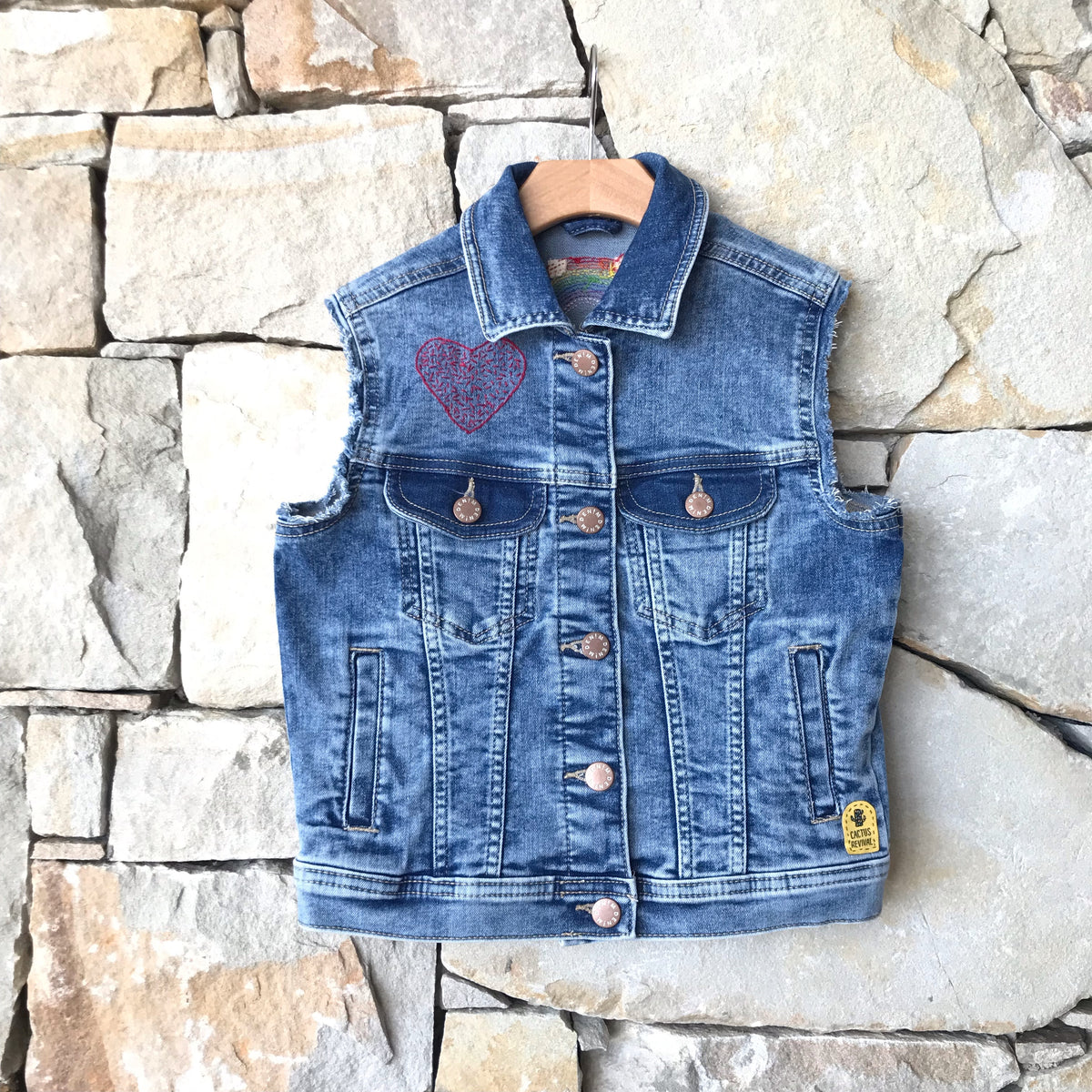 Denim heart and rainbow vest: Size 8