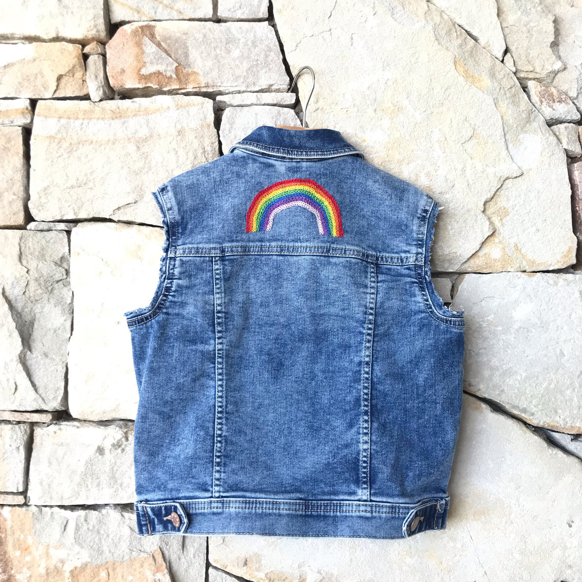 Denim heart and rainbow vest: Size 8