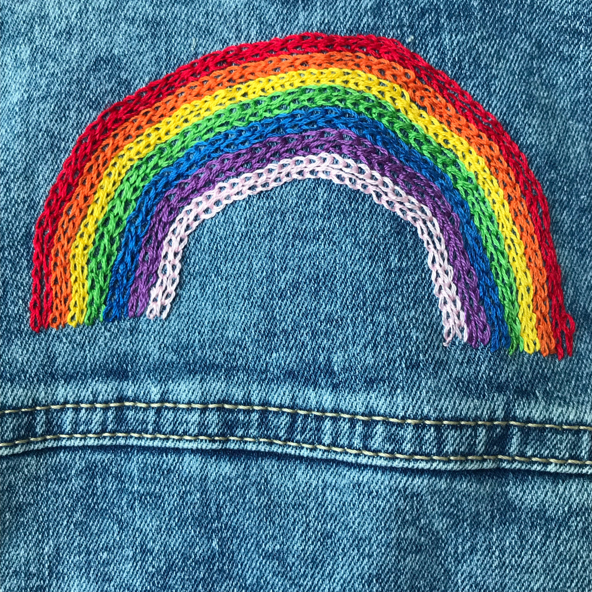 Denim heart and rainbow vest: Size 8